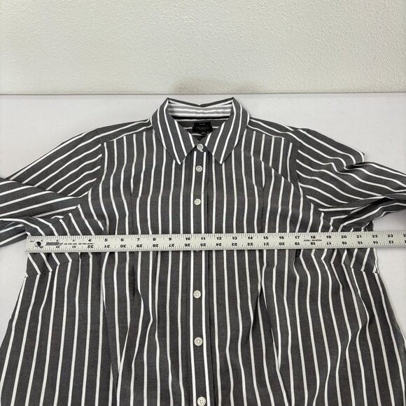 Talbots Button Front Top Plus Petite 14 14WP Gray White Striped No Iron Shirt - Picture 11 of 12